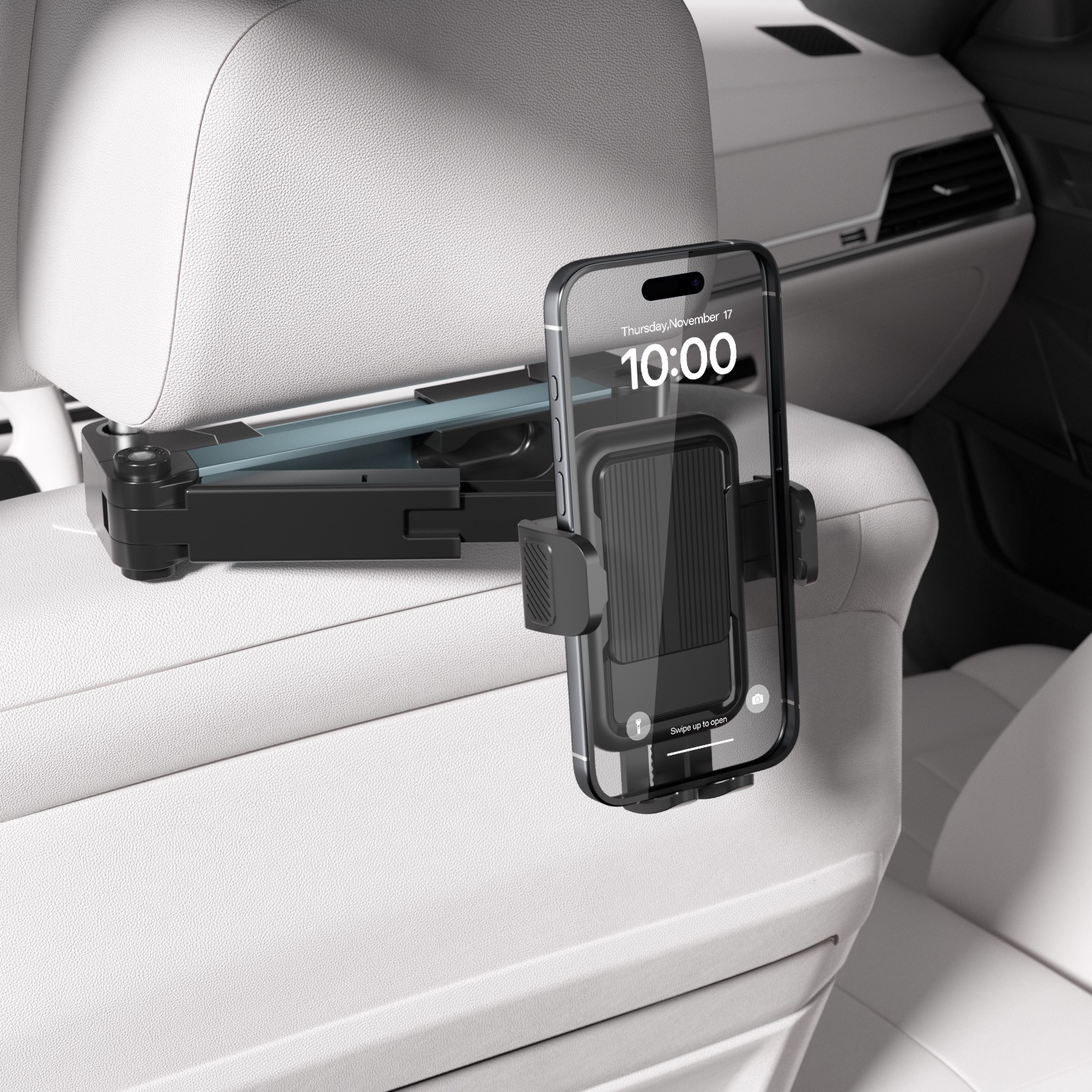 Suporte de entretenimento para o banco traseiro para telefones e tablets, giratório em 360°