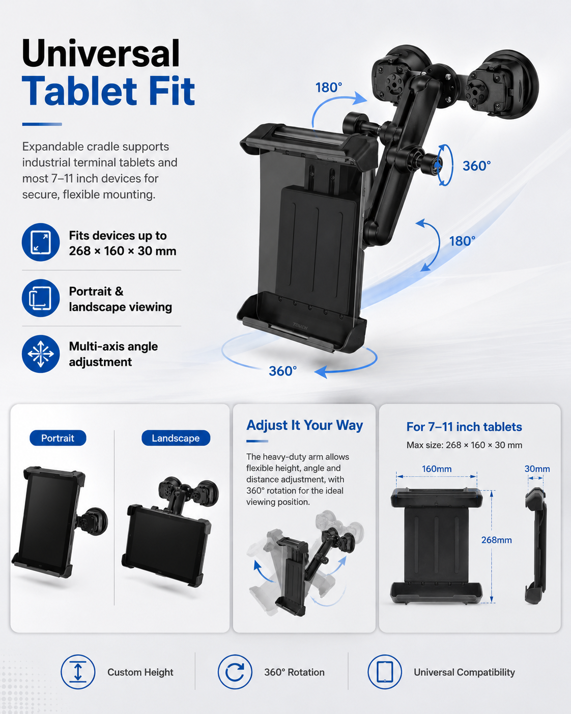 045db140-c7a3-429c-9fdc-413545781578 Suporte robusto industrial para tablet para iPad Samsung, adequado para carros e caminhões, suporte para tablet com montagem VESA Ram