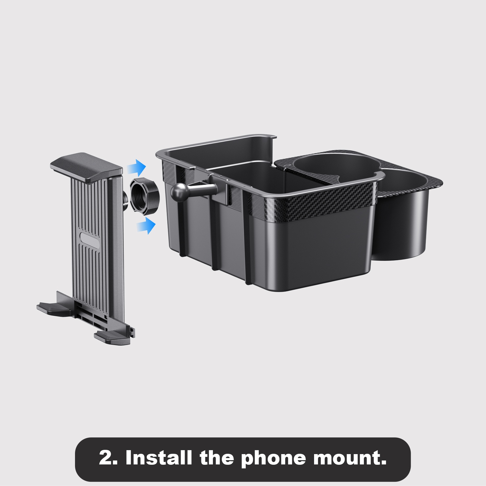 Organizador de apoio de braço para carro F90+TP com suporte para telefone e tablet | Caixa de armazenamento multifuncional 3 em 1