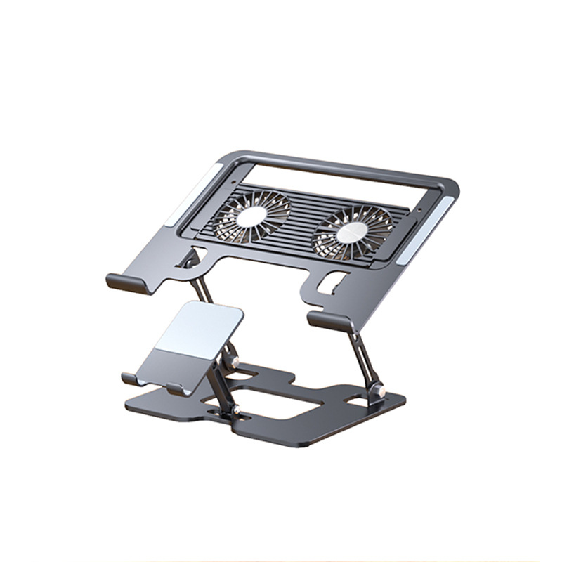Soporte de refrigeración 2 en 1 para portátil y teléfono con ventilador, silencioso, altura ajustable, soporte de refrigeración por aire para portátiles gaming