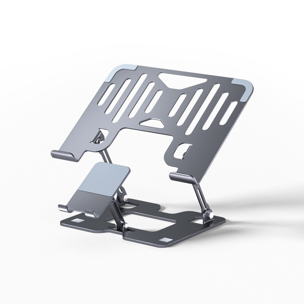 Soporte 2 en 1 para teléfono móvil y portátil, ajustable en altura, plegable, soporte vertical de refrigeración para oficina hecho de acero al carbono