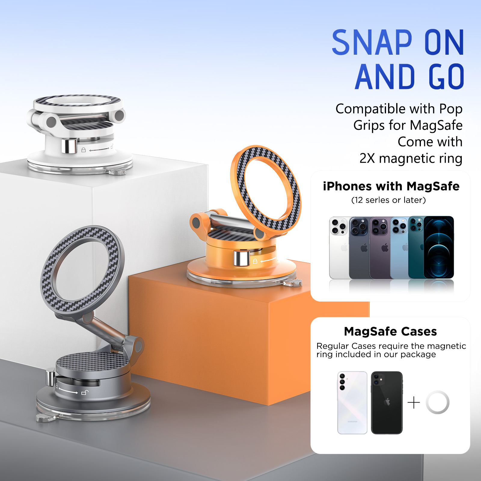 Soporte magnético de teléfono para automóvil con vacío, soporte con ventosa biónica de imán N52, soporte plegable giratorio de 360° para iPhone 12-17 Series y todos los teléfonos