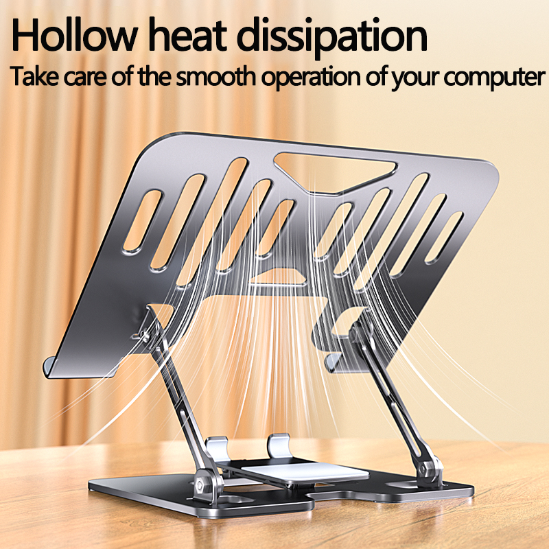 Soporte ajustable para portátil con soporte para teléfono | Elevador de escritorio ergonómico de acero al carbono para MacBook, portátiles y tabletas
