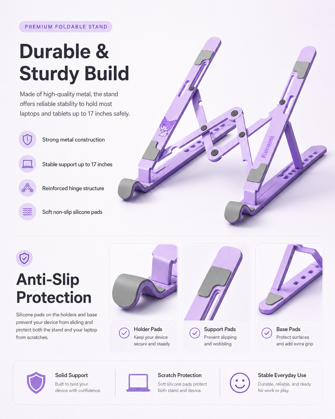 Soporte para portátil de dibujos animados lindo, soporte de escritorio de altura ajustable para dormitorio de estudiantes, base flotante vertical