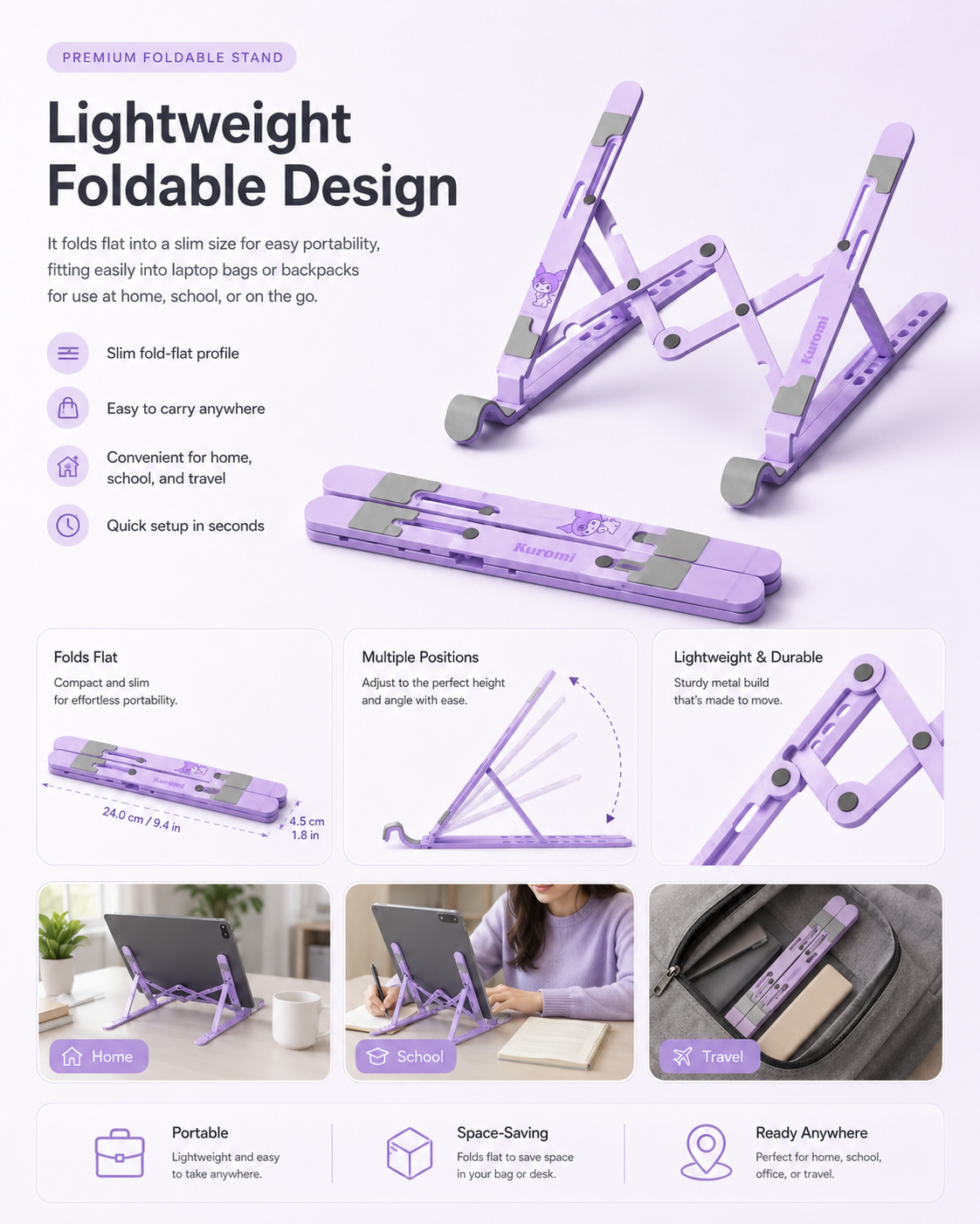 Soporte para portátil de dibujos animados lindo, soporte de escritorio de altura ajustable para dormitorio de estudiantes, base flotante vertical