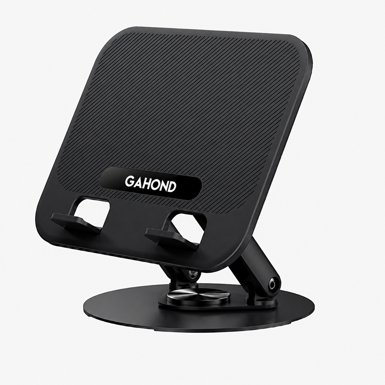 Soporte de escritorio plegable para tabletas y smartphones con base giratoria