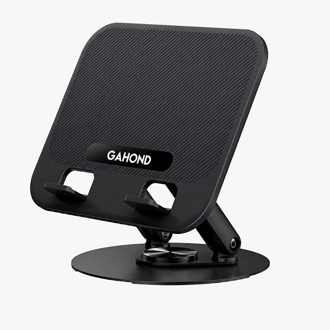 Soporte de escritorio plegable para tabletas y smartphones con base giratoria