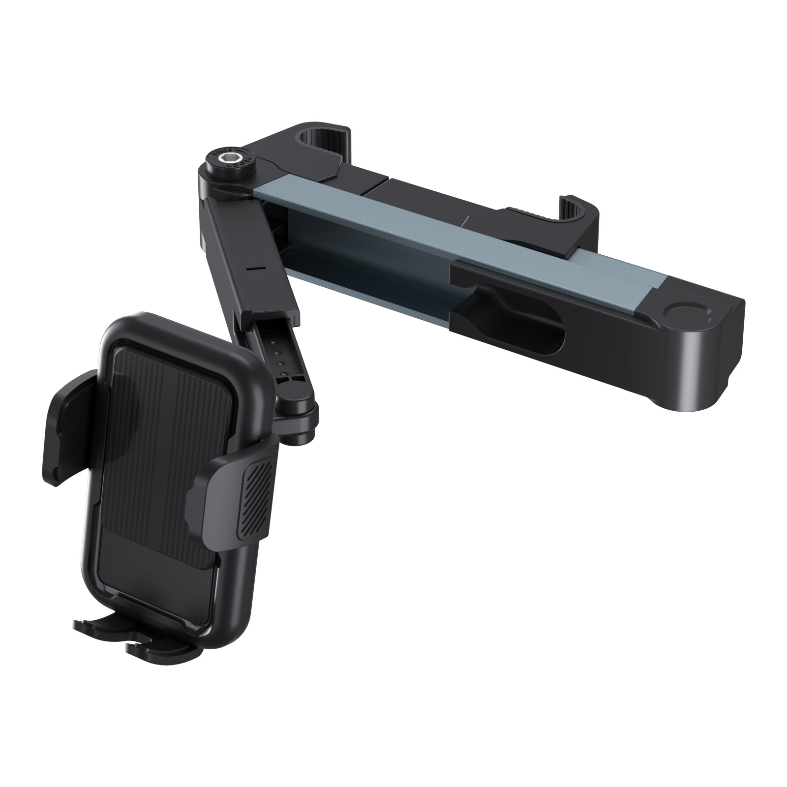 Soporte para entretenimiento en el asiento trasero para teléfonos y tabletas, giratorio 360°