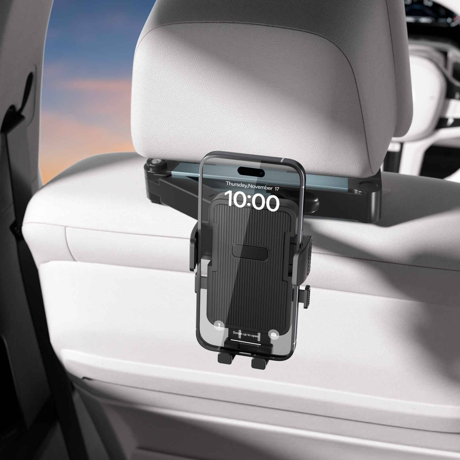 Soporte para entretenimiento en el asiento trasero para teléfonos y tabletas, giratorio 360°