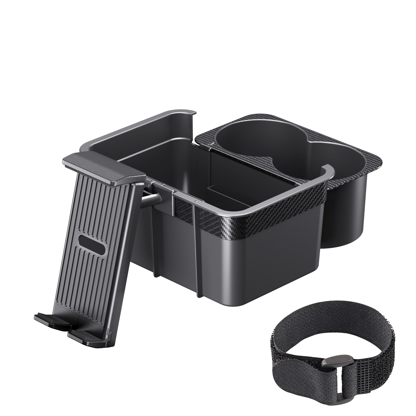 Organizador de reposabrazos para coche serie F90+TP con soporte para teléfono y tableta | Caja de almacenamiento multifuncional 3 en 1