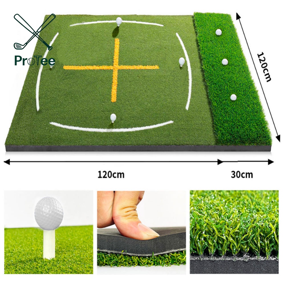 Golf Hitting Mat with Standing Guide Line and Swing Path Line 5x4ft Thickened Green Turf Practice Mats for Indoor or Outdoor Use