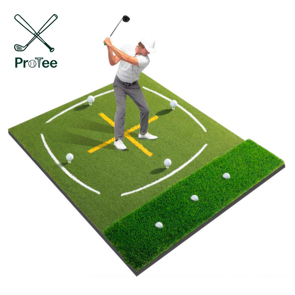 Golf Hitting Mat with Standing Guide Line and Swing Path Line 5x4ft Thickened Green Turf Practice Mats for Indoor or Outdoor Use