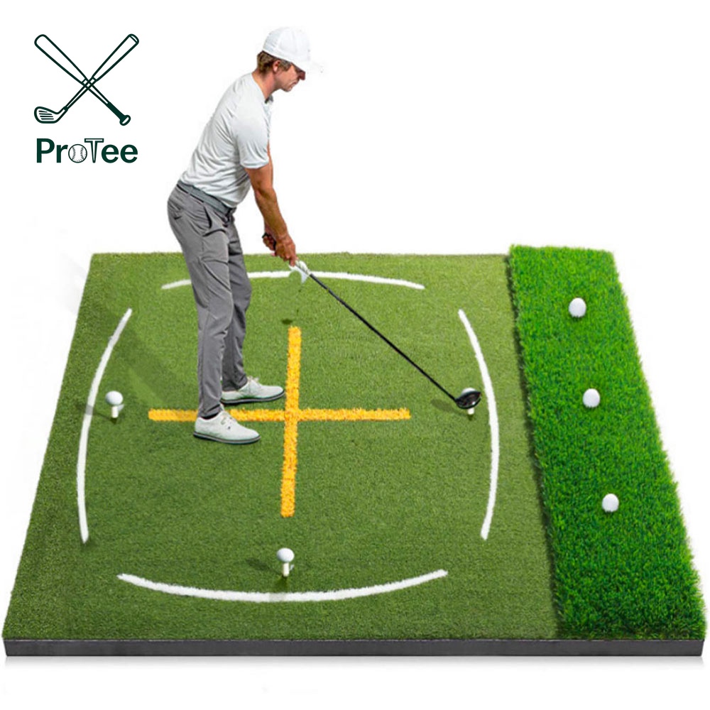 Golf Hitting Mat with Standing Guide Line and Swing Path Line 5x4ft Thickened Green Turf Practice Mats for Indoor or Outdoor Use