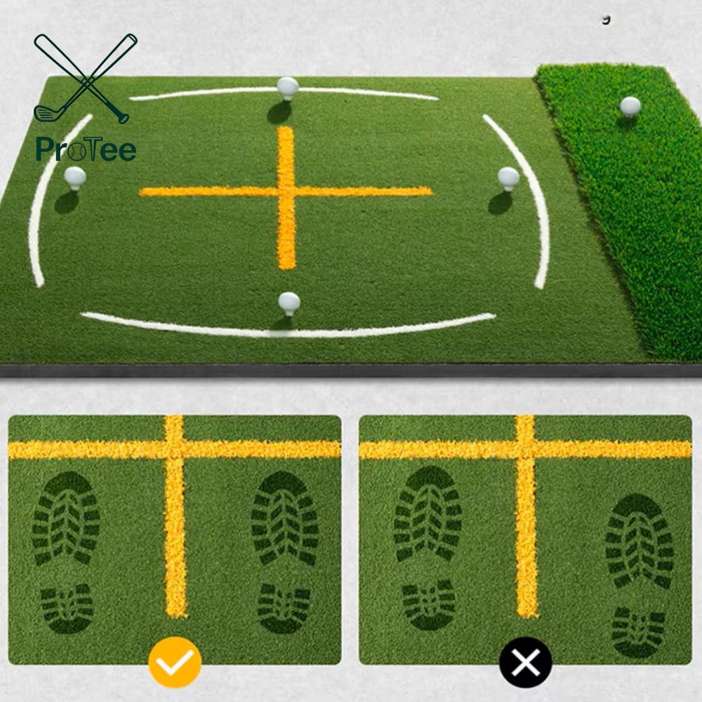 Golf Hitting Mat with Standing Guide Line and Swing Path Line 5x4ft Thickened Green Turf Practice Mats for Indoor or Outdoor Use