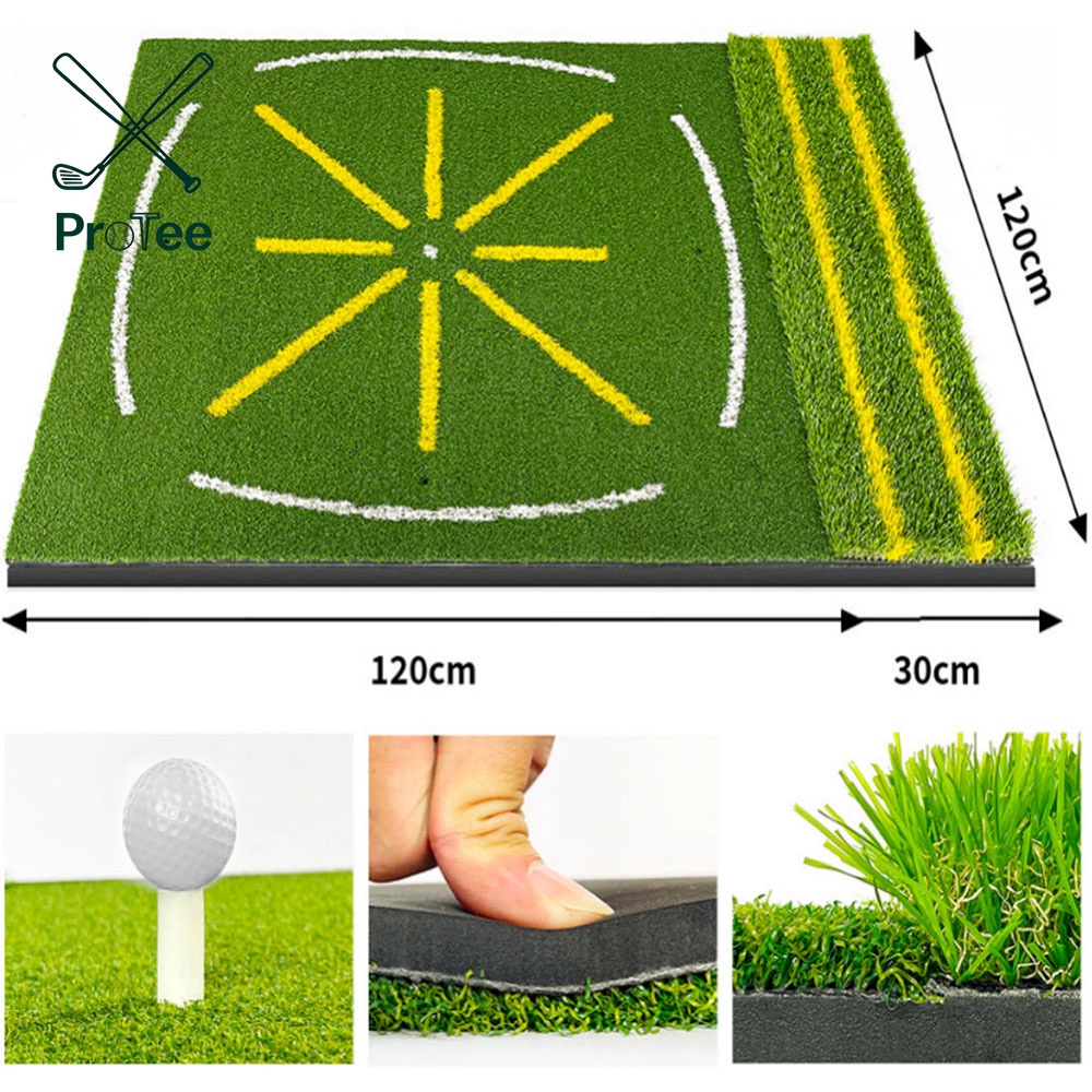 Professional Dual Turf Golf Practice Mat Golf Hitting Swing Path Mat with Standing Guide Line for Indoor Outdoor Golf Training
