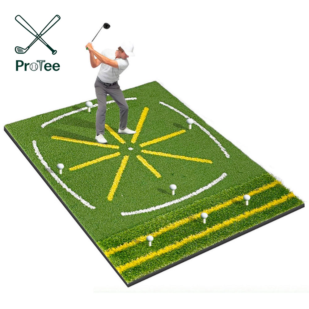Professional Dual Turf Golf Practice Mat Golf Hitting Swing Path Mat with Standing Guide Line for Indoor Outdoor Golf Training