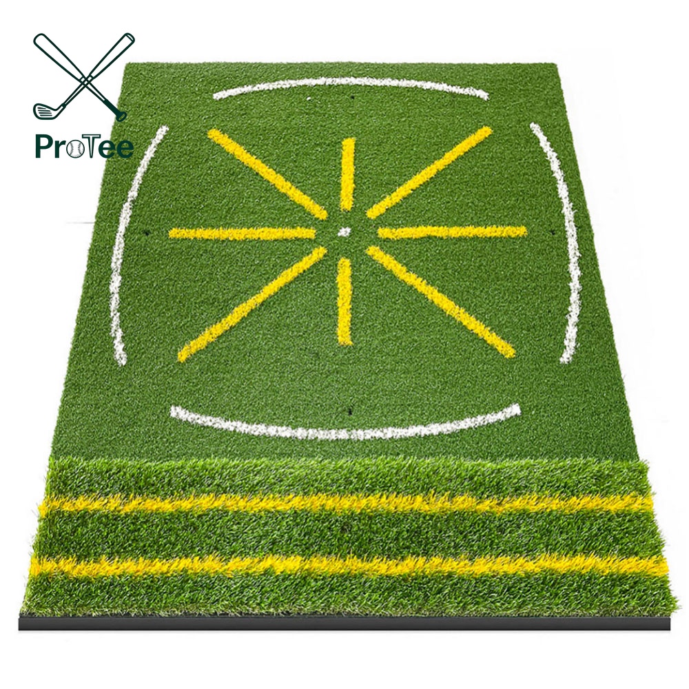 Professional Dual Turf Golf Practice Mat Golf Hitting Swing Path Mat with Standing Guide Line for Indoor Outdoor Golf Training