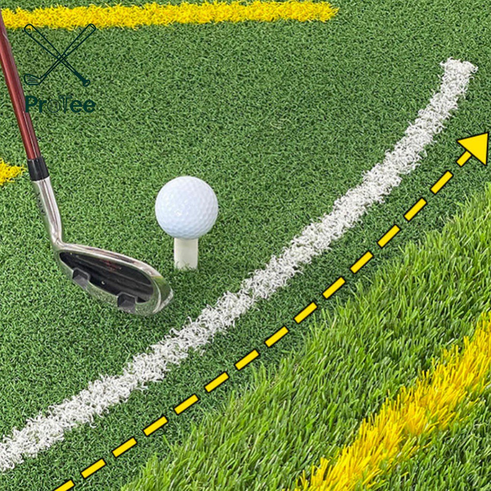 Professional Dual Turf Golf Practice Mat Golf Hitting Swing Path Mat with Standing Guide Line for Indoor Outdoor Golf Training