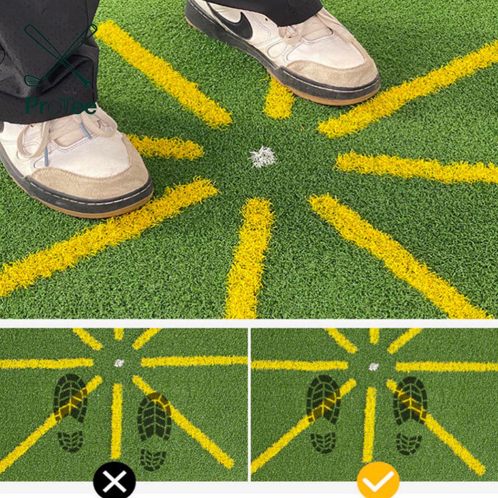 Professional Dual Turf Golf Practice Mat Golf Hitting Swing Path Mat with Standing Guide Line for Indoor Outdoor Golf Training