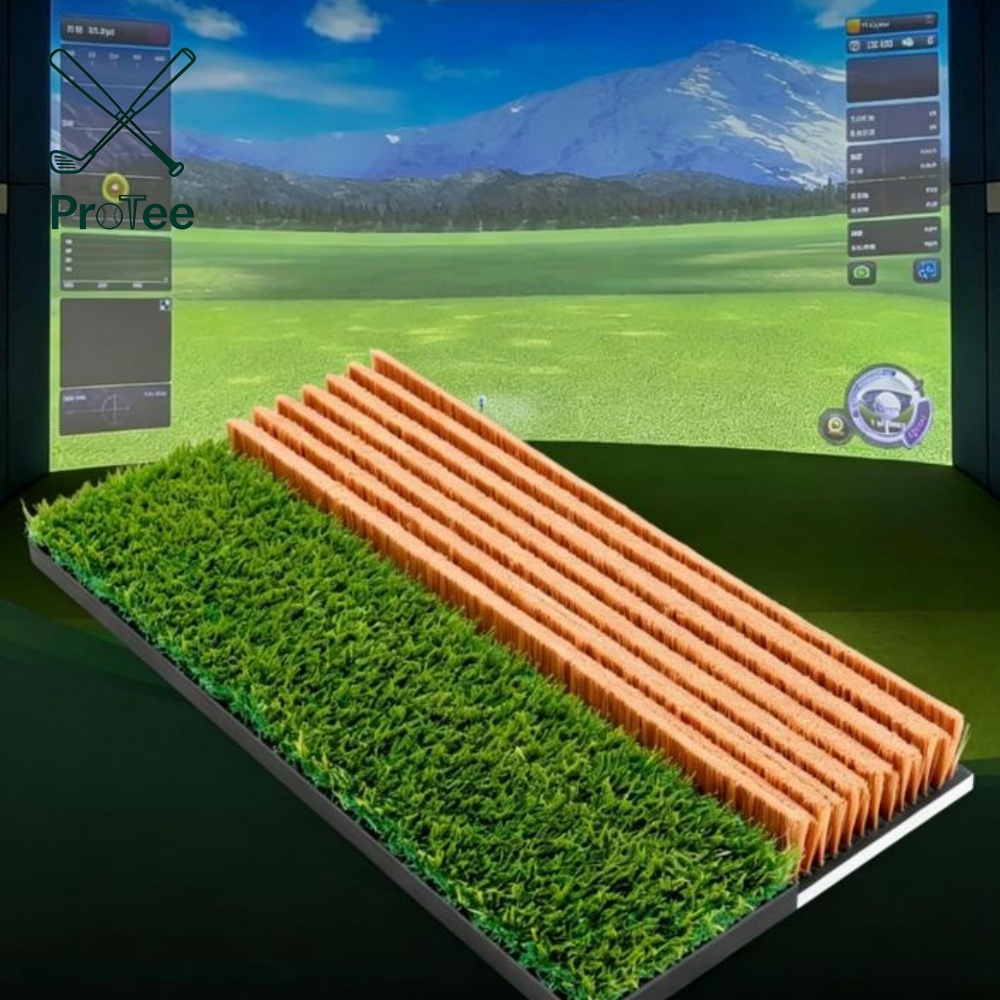 Golf Hitting Mat with Rough Turf and Sand Trap for Golf Simulator High Density Turf Golf Hitting Mat with Non-Slip EVA Backing