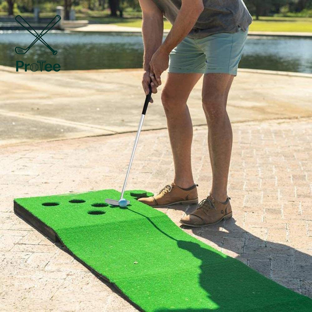 Golf Putting Game Set With Putters and Hole Covers Backyard Putting Green Golf Mat with Artificial Turf Surface