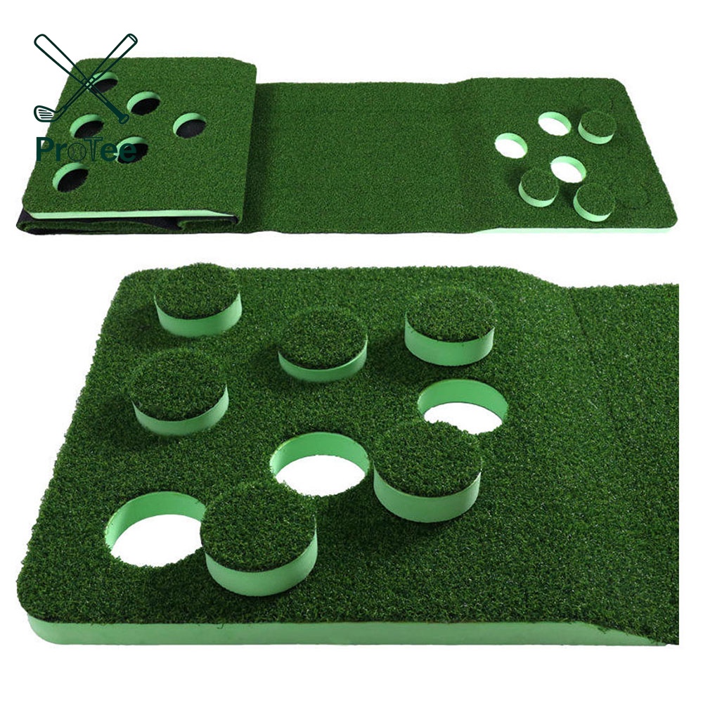 Golf Putting Game Set With Putters and Hole Covers Backyard Putting Green Golf Mat with Artificial Turf Surface