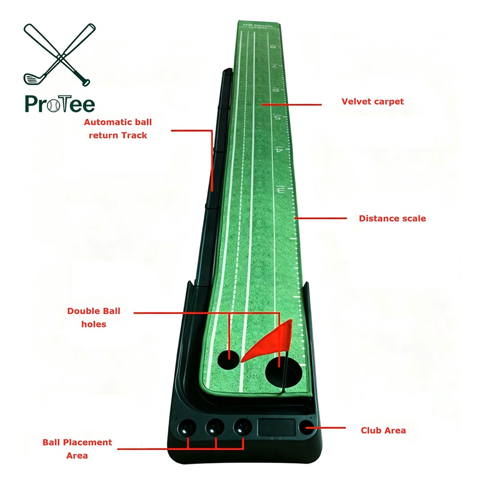 Indoor Golf Practice Mat Golf Putting Green Mat with Automatic Ball Return Golf Putting Mat for Home Office Backyard