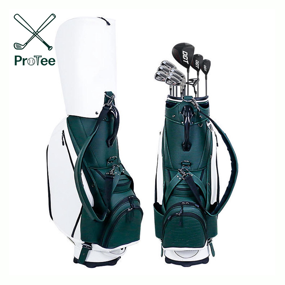 Durable PU Leather Lightweight Golf Cart Bag with Golf Shoe Bag and 5-way Top Dividers for Men and Women Driving Range