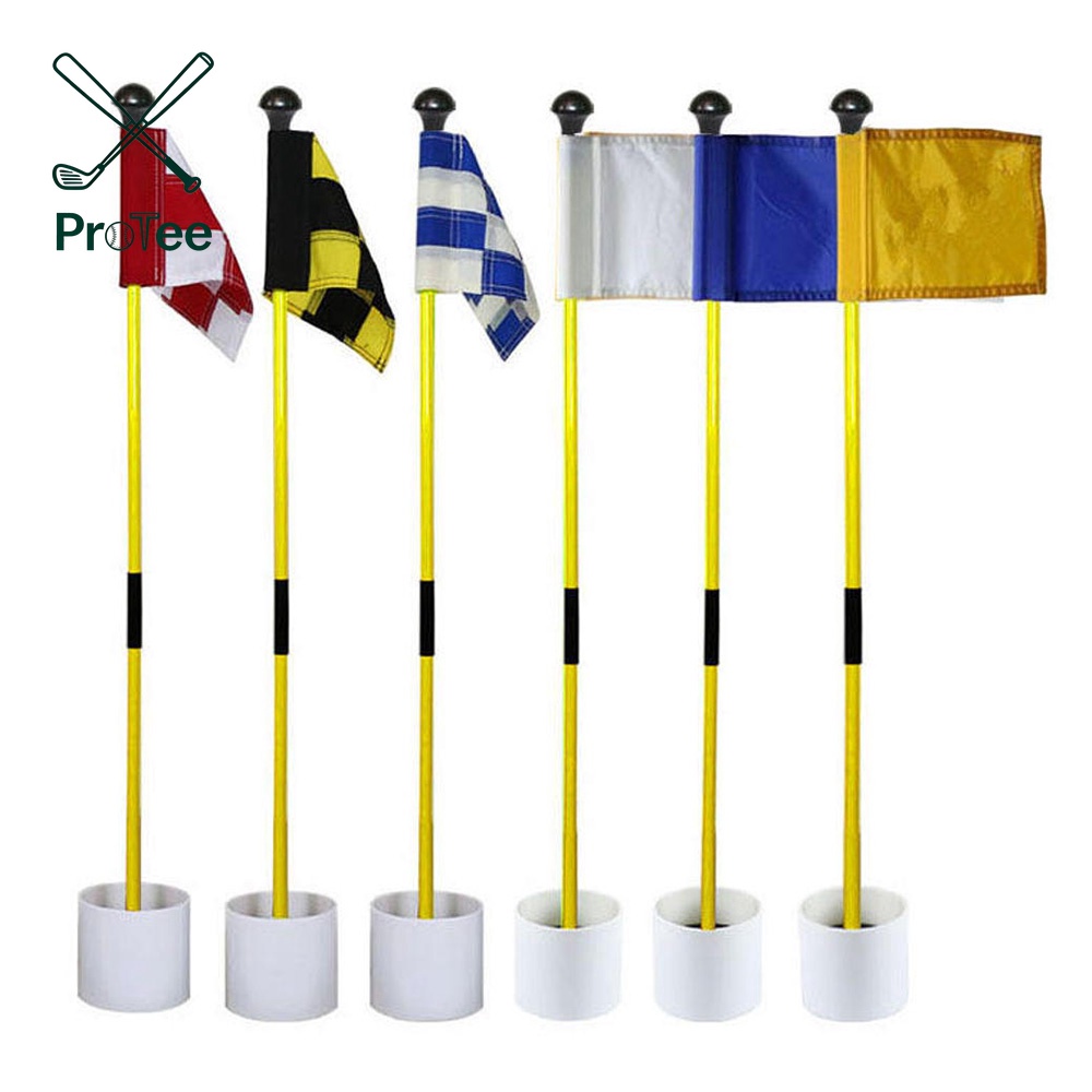 Indoor Outdoor Golf Course Practice Flagstick Golf Putting Green Flag Hole Cup Set Nylon Flag Plastic Hole Cup Fiberglass Tube