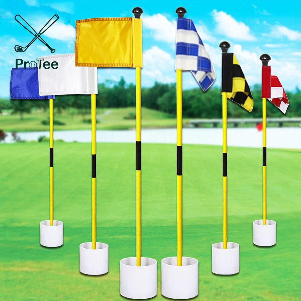 Indoor Outdoor Golf Course Practice Flagstick Golf Putting Green Flag Hole Cup Set Nylon Flag Plastic Hole Cup Fiberglass Tube