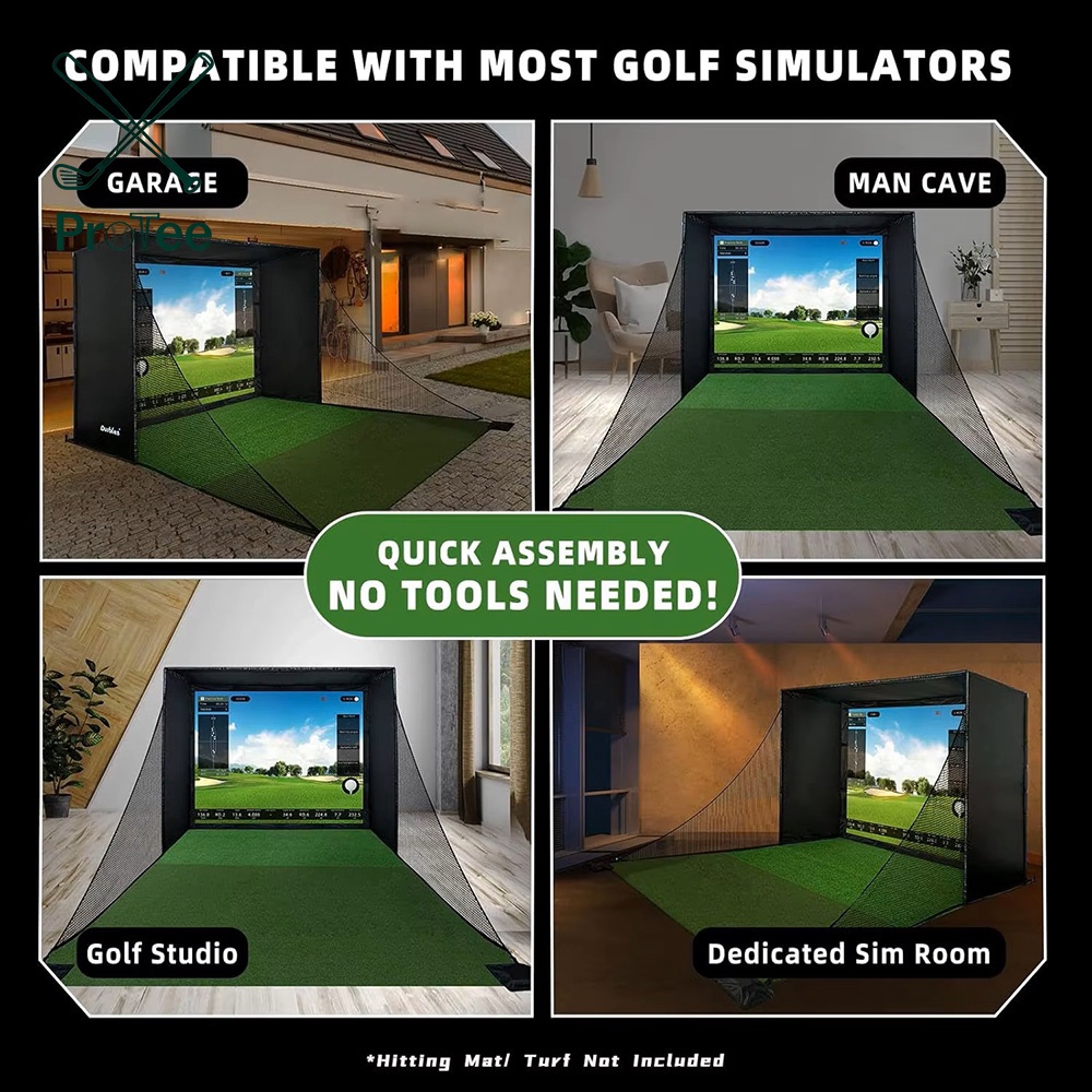 Complete Golf Simulator Enclosure Package 10*8FT Cage Golf Net with Target Cloth Golf Simulator Kit Indoor Training Aid