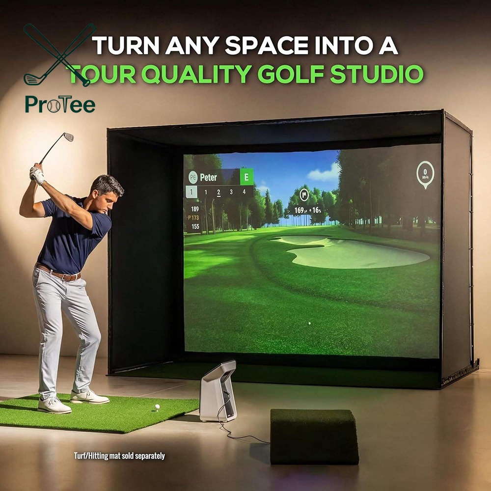 Complete Golf Simulator Enclosure Package 10*8FT Cage Golf Net with Target Cloth Golf Simulator Kit Indoor Training Aid