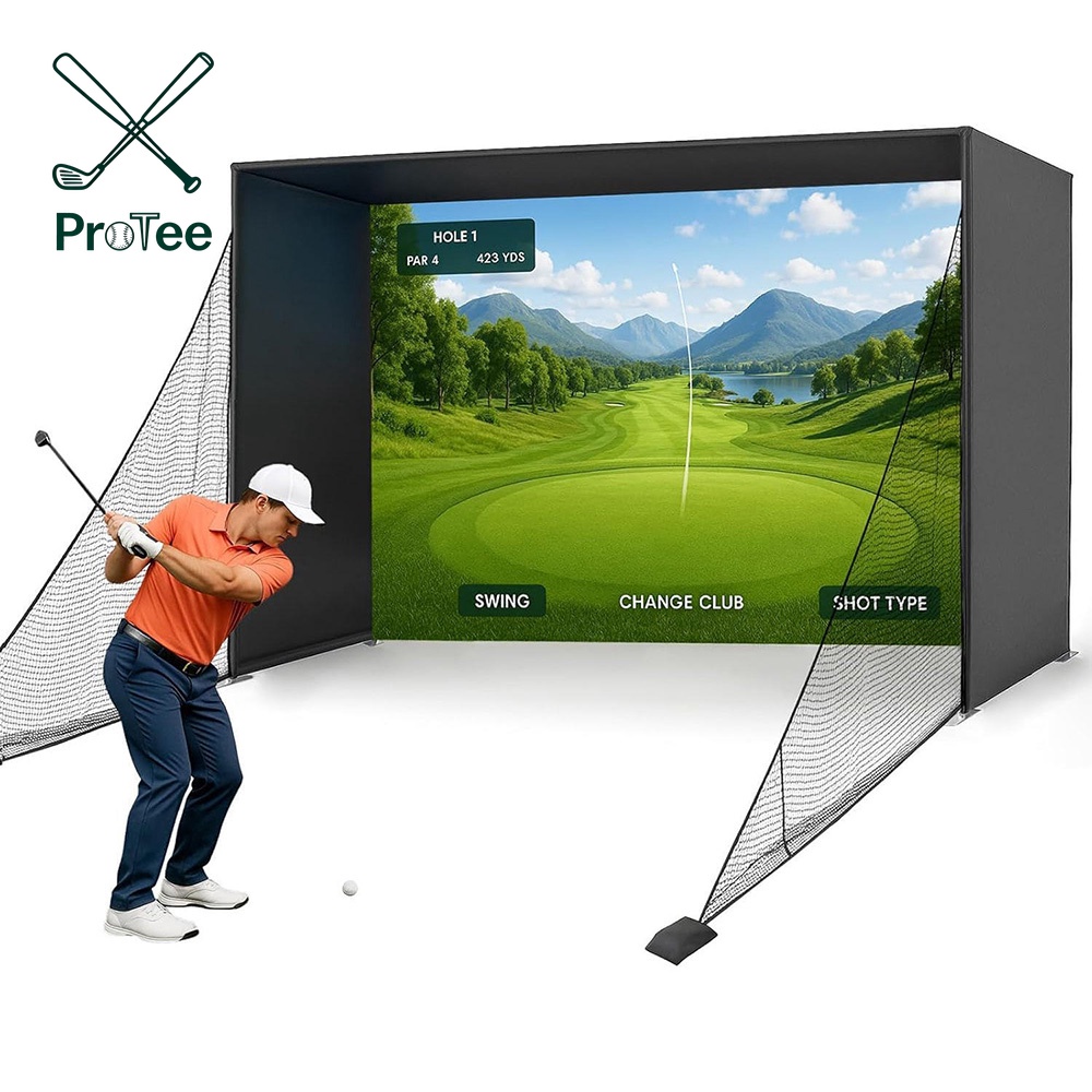 Complete Golf Simulator Enclosure Package 10*8FT Cage Golf Net with Target Cloth Golf Simulator Kit Indoor Training Aid