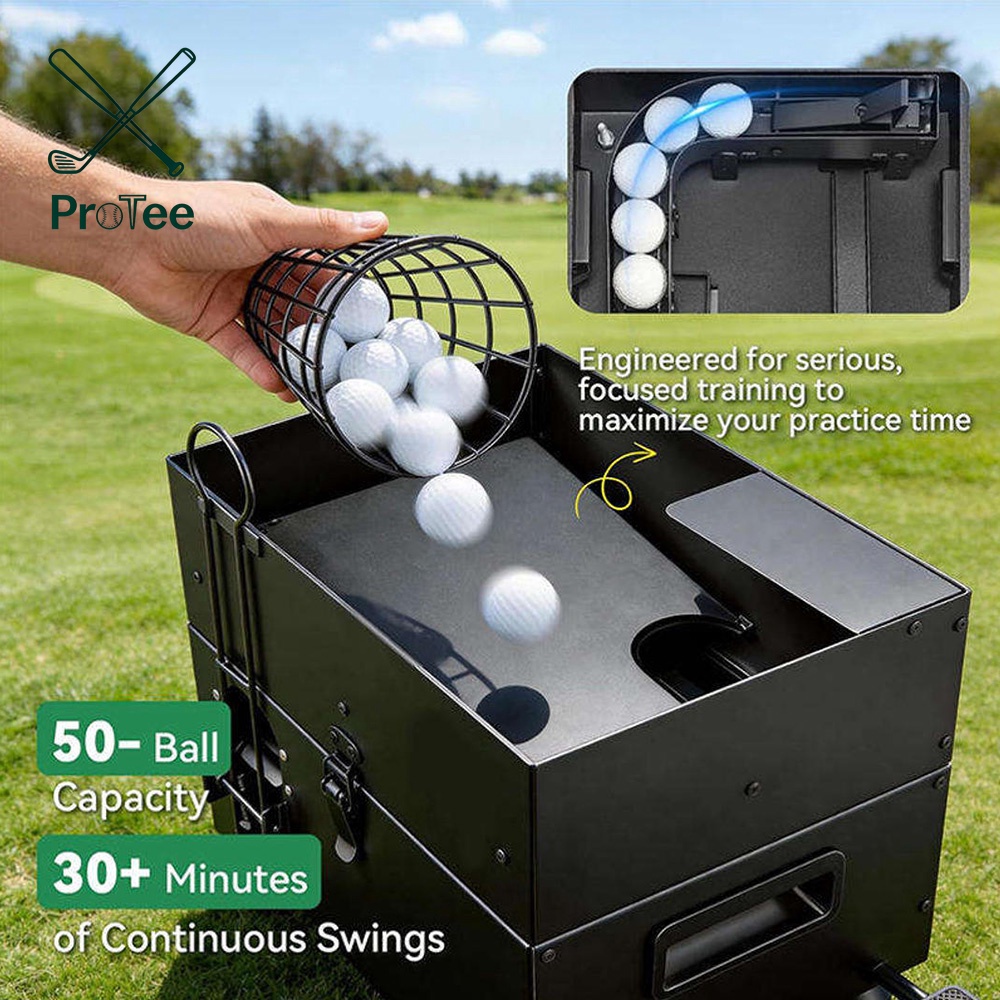 Black Golf Ball Launcher Feeder Semi-Automatic Practice Driving Machine for Driving Range 80-Ball Capacity Golf Ball Dispenser