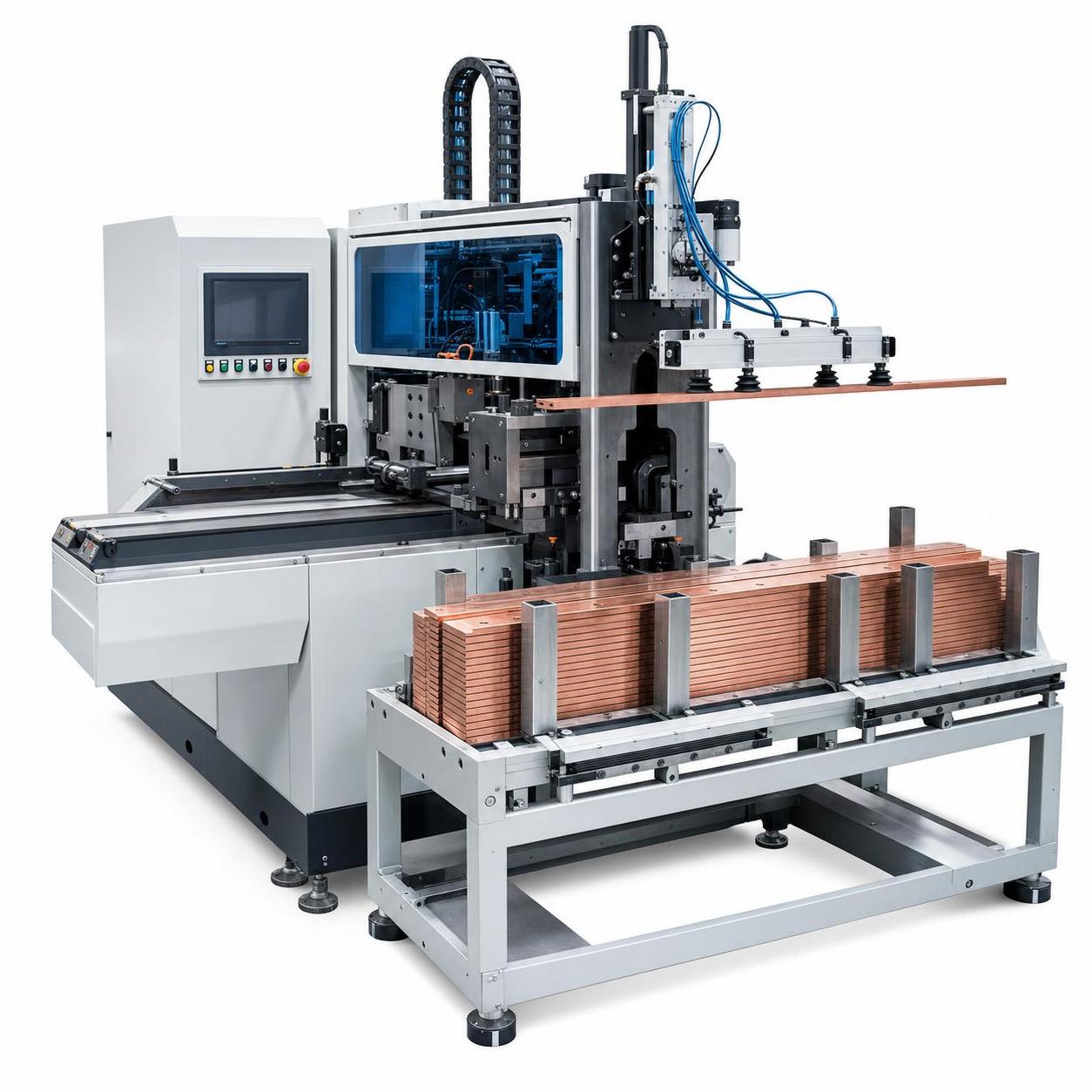Cnc Busbar Production Line: Automatic Busbar Loading And Unloading System + Busbar Punching And Shearing