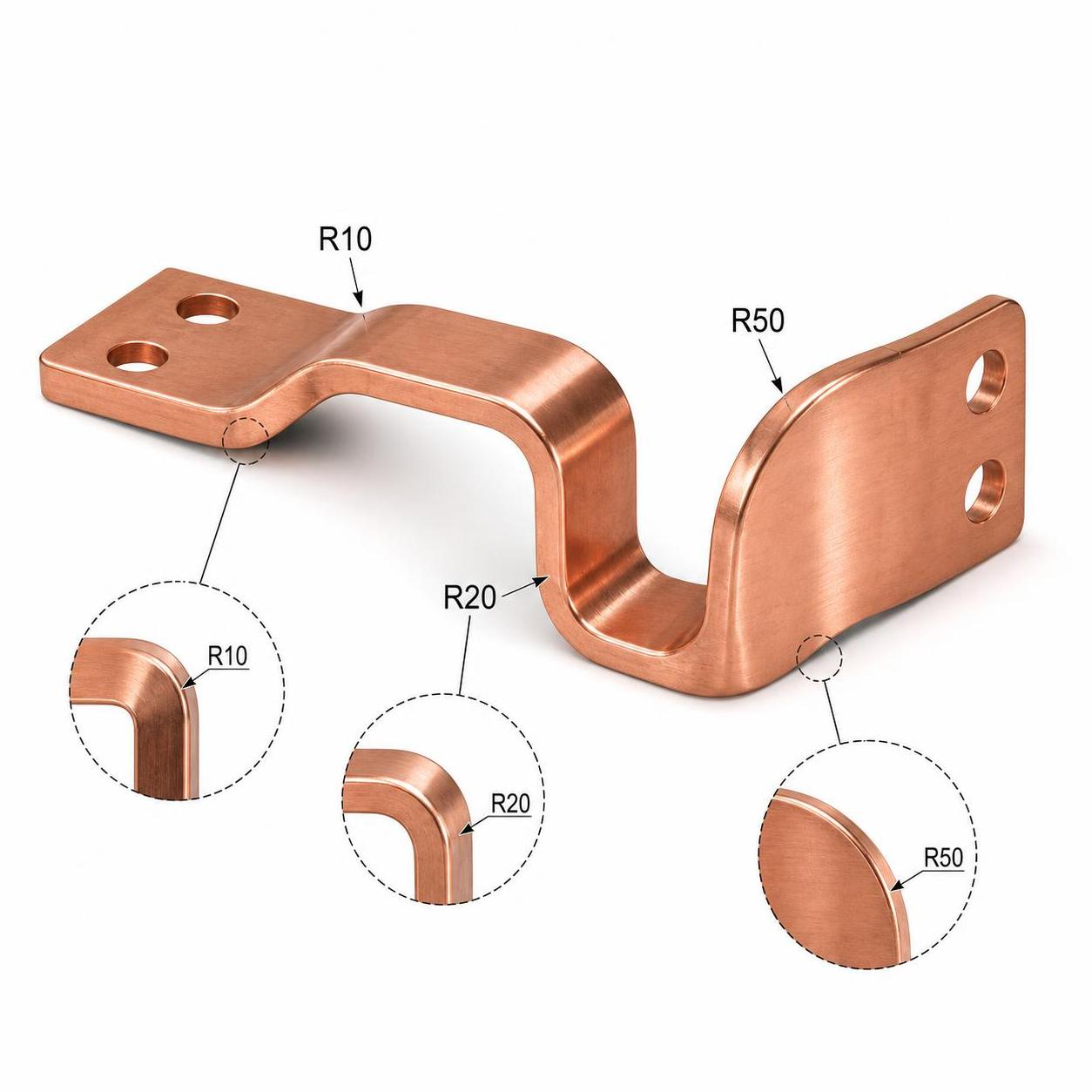 What are R10, R20, R50, and R80 in the busbar drawing?