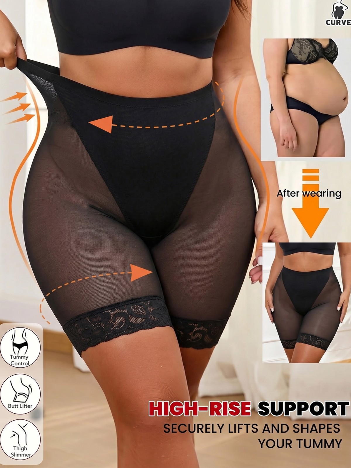 Plus Size Mesh Spliced High Elastic Body Shaper Safety Shorts Plus Size Mesh Spliced High Elastic Body Shaper Safety Shorts