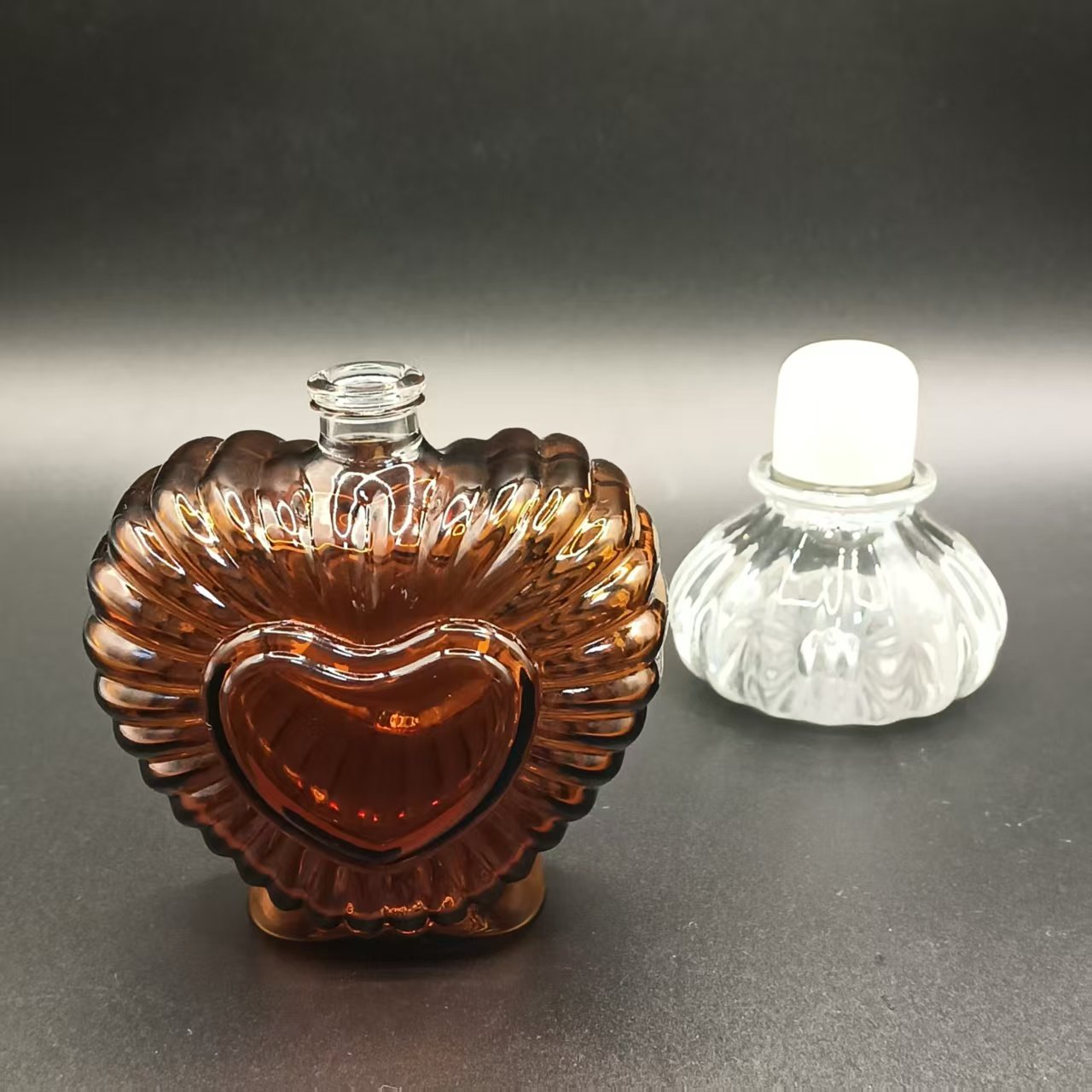 p-2,Brown Heart shape glass bottle