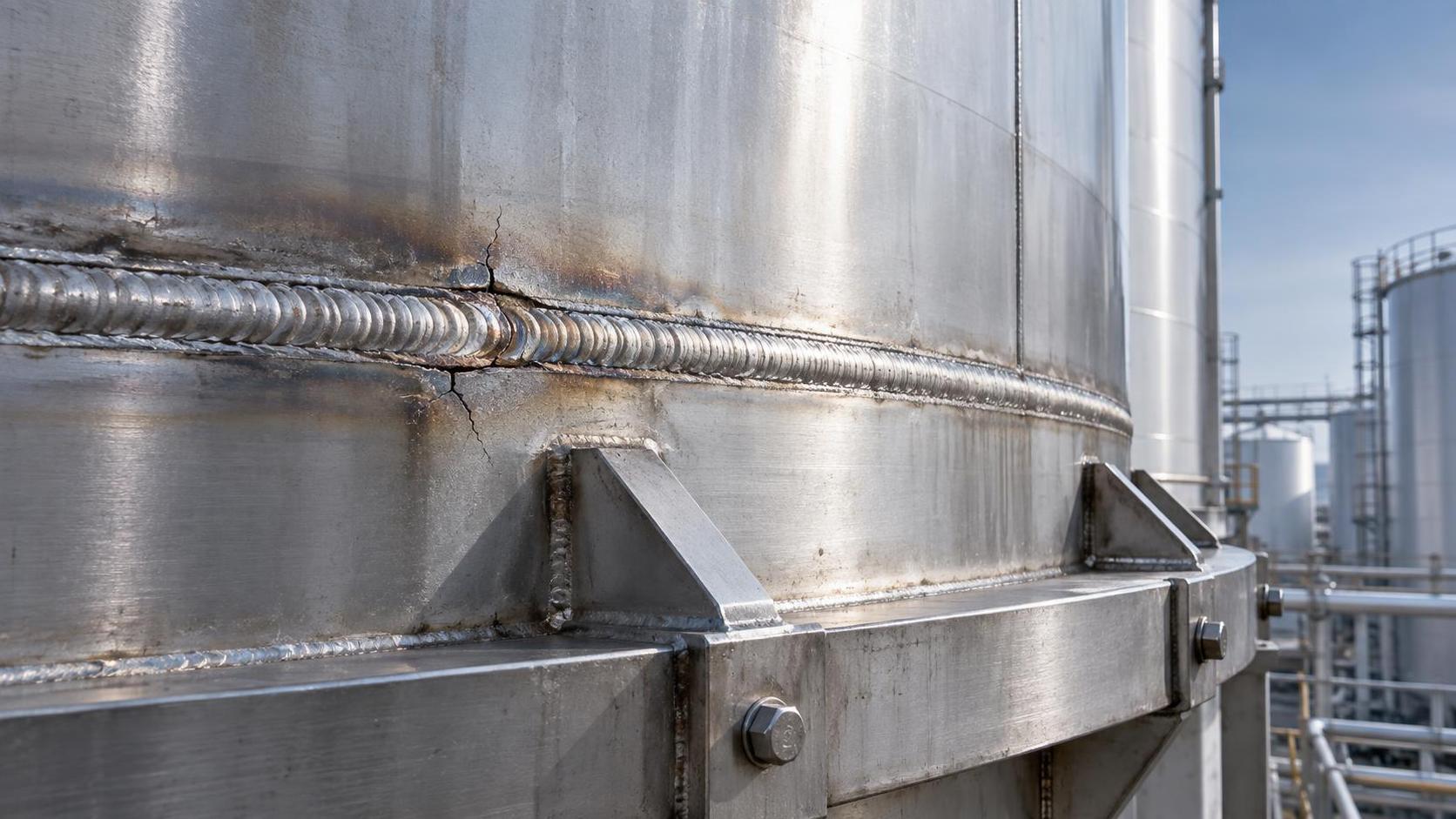 What common causes lead to weld seam cracking in stainless steel silos during thermal cycling?