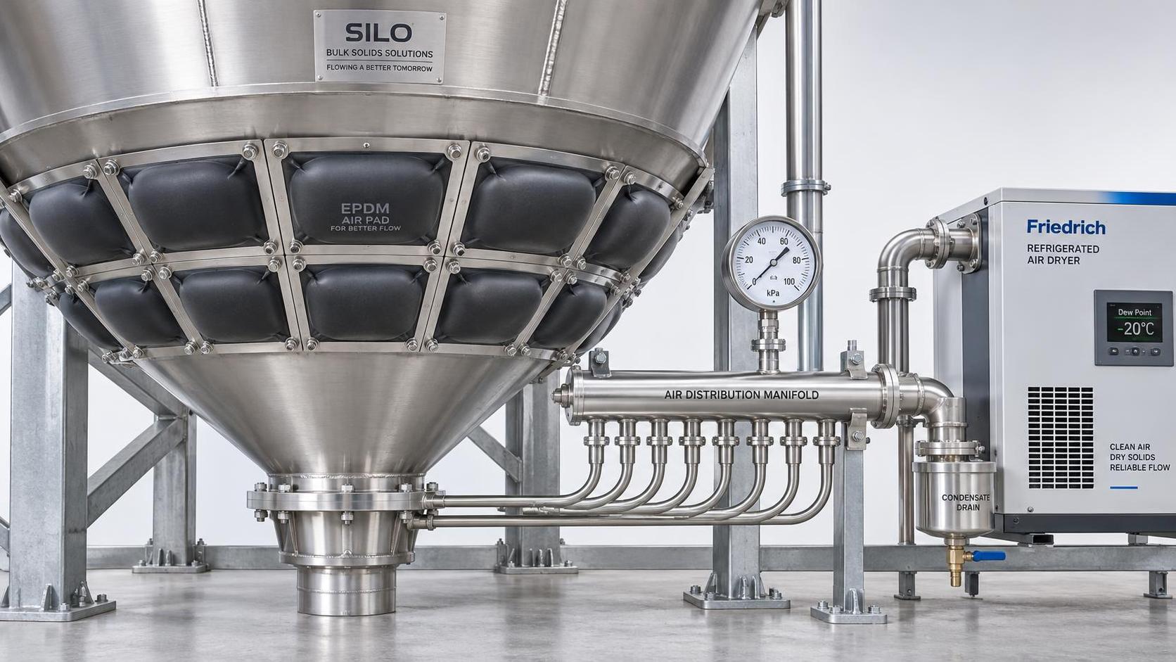 How much does adding aeration pads increase operational cost per ton in dry bulk silos?