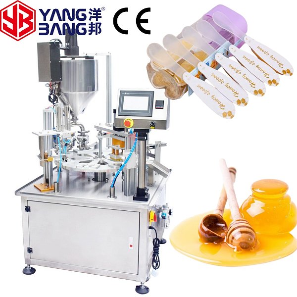 YB-FBJ2 Fully Automatic Double Heads Small Size Honey Spoon Filling Sealing Making Machine With Foil Seal