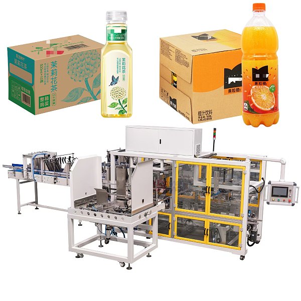 YB-YZX High Speed Automatic One-piece Case Packing Machine with PLC Control Wrap-around Cardboard Box Packer for Bottles