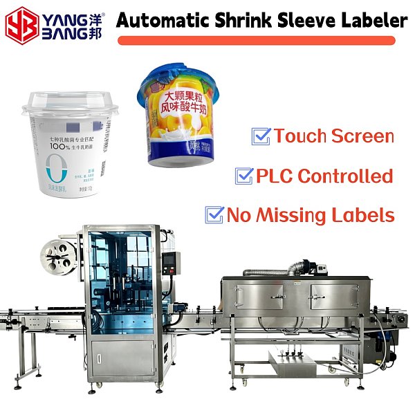 YB-TB200 Automatic Customizable Bottle Cup Sizes Speed Beverage Yogurt Cup Shrink Sleeve Labeling Machine