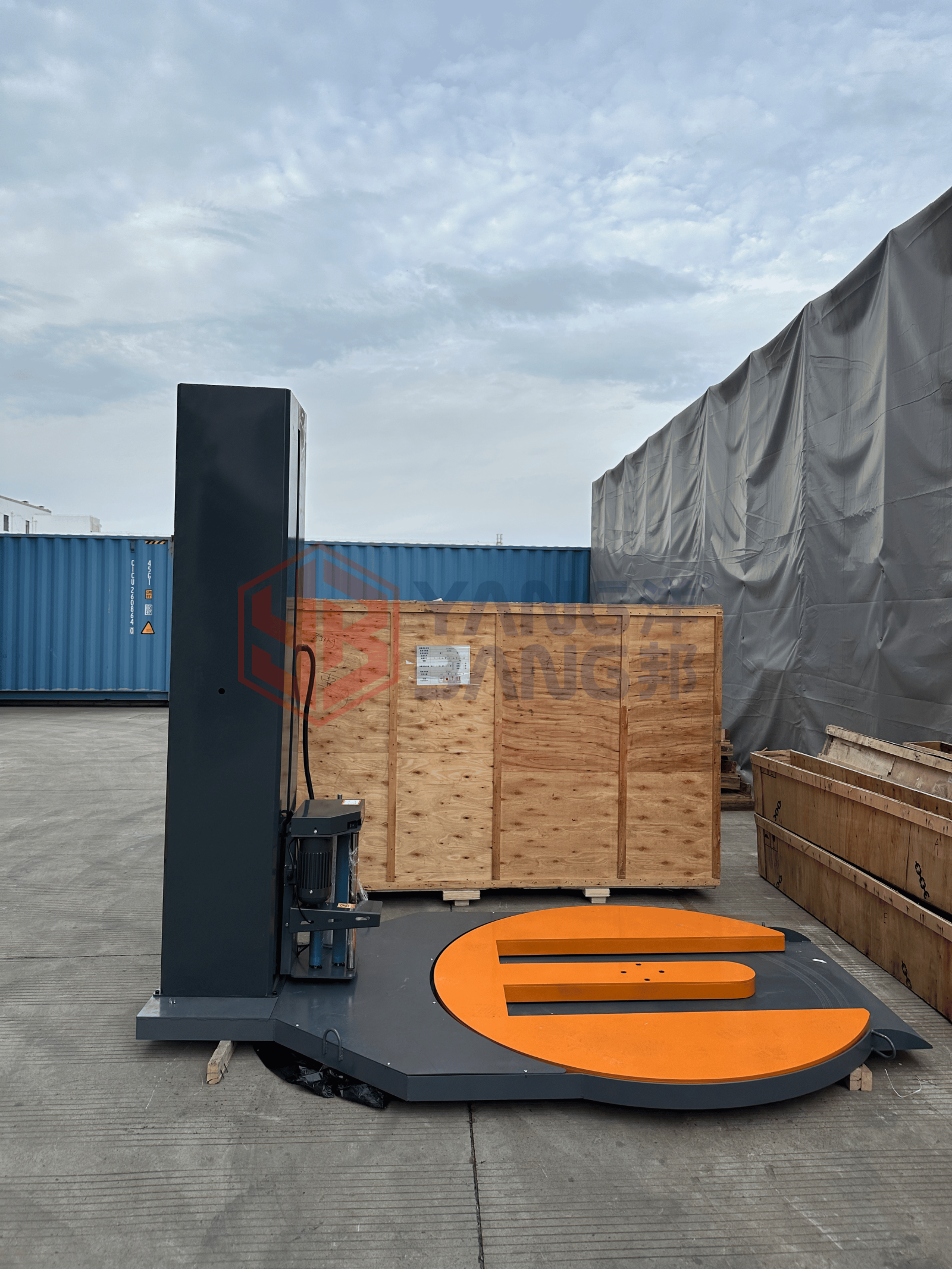 YB-CR1500M Automatic Pallet Stretch Wrapper with Rotating Turntable for LLDPE Film Stretch Packaging in Production Line