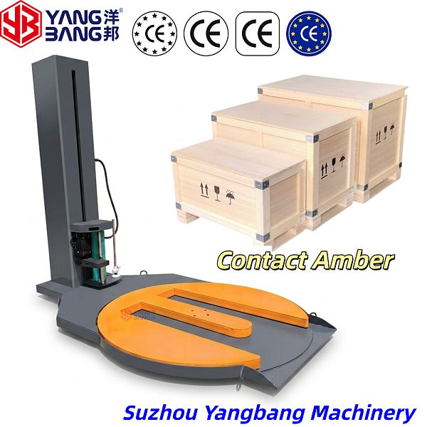 YB-CR1500M Automatic Pallet Stretch Wrapper with Rotating Turntable for LLDPE Film Stretch Packaging in Production Line