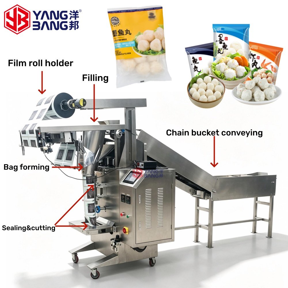YB-450LD Automatic Chilled Fresh Products Cuttlefish Balls Fresh Meat Balls Packaging Bag Forming Equipment With Touch Screen