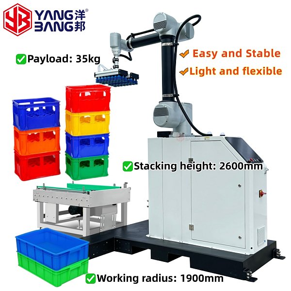 YB-MD35L Automatic Lifting Type Robot Palletizing Machine Plastic Beverage Crate Bottle Crate Palletizing and Stacking Equipment