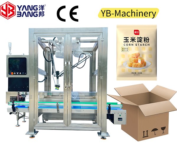 YB-ZXA Fully Automatic Pick & Place Case Packer Top Loading Case Robot Arm Packer Case Packing Machine for Rice Grain Bag