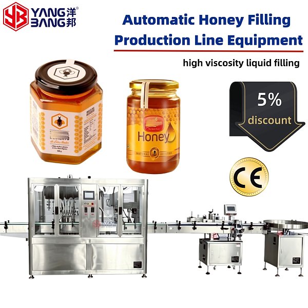YB-J4B Full Automatic Stable Performance Bottled Honey Filling Machinery Thick Sauce Filling and Capping Machine Touch Screen