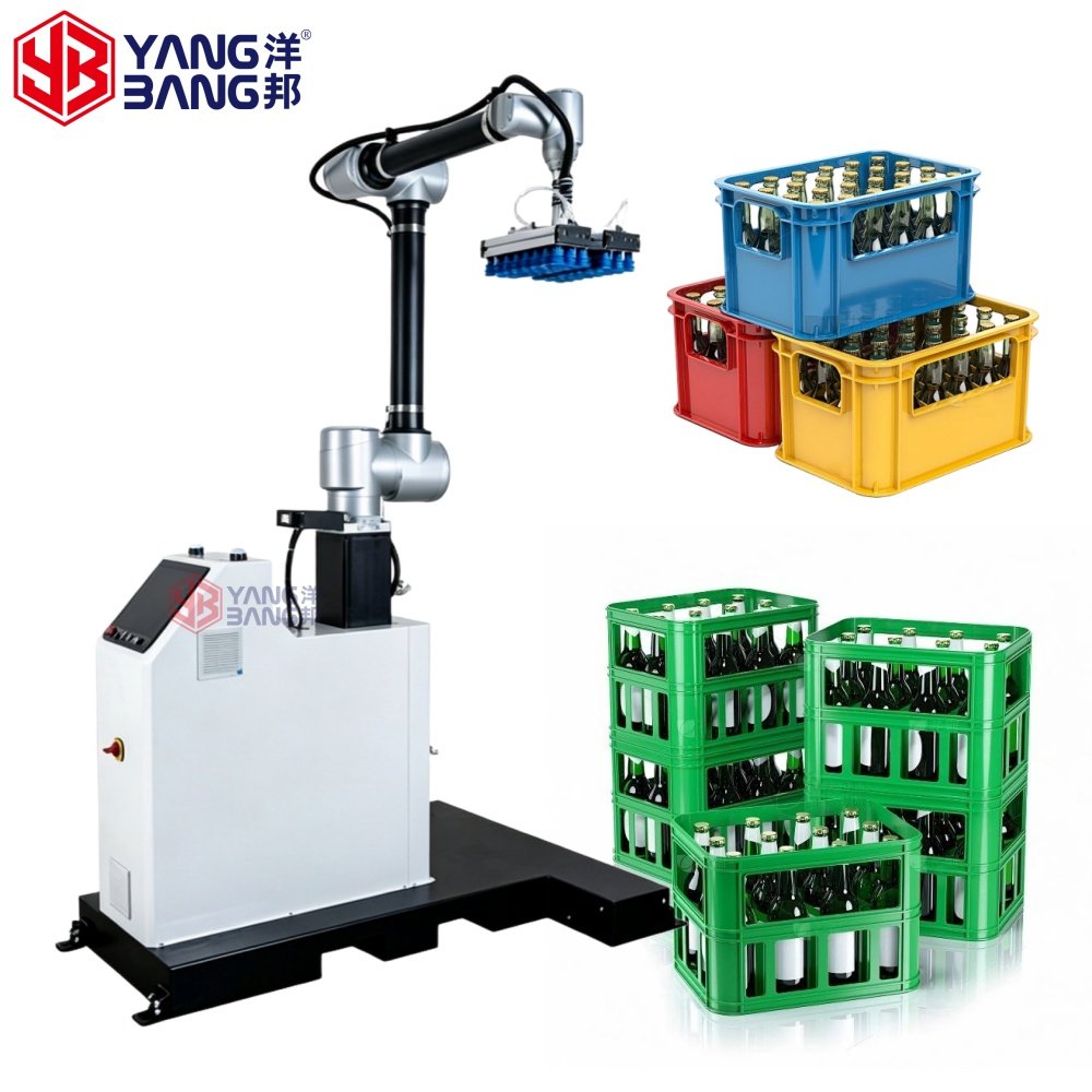 YB-MD35F Automatic Cobot Equipment Heavy Plastic Beverage Beer Crate Stacking Palletizing Machine Used for Production Line